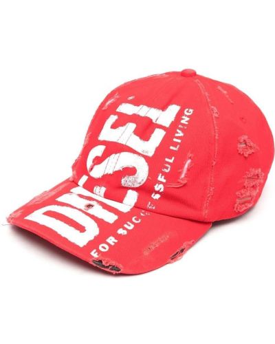Raštuotas medvilninis kepurė su snapeliu Diesel raudona