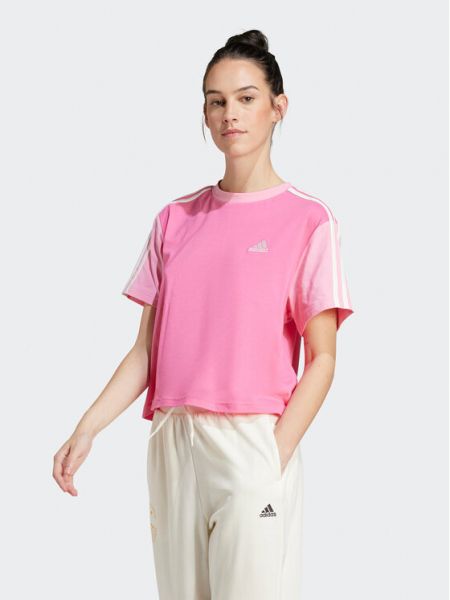 Relaxed fit dryžuotas marškinėliai Adidas rožinė