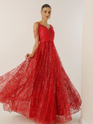Dlouhé šaty s korálky s potlačou By Saygı