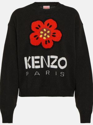 Pull en laine à fleurs Kenzo noir