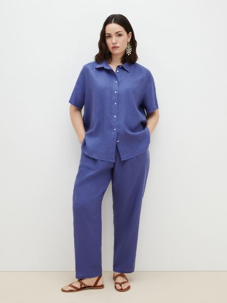 Camisa de lino manga corta Couchel azul