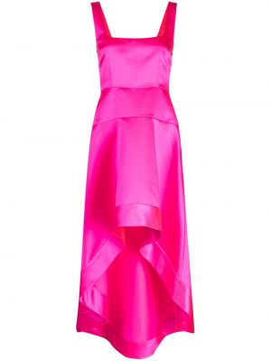 Сатенена коктейлна рокля с висока талия Cynthia Rowley розово