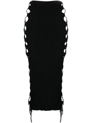 Nėriniuotas megztas sijonas su raišteliais Monse juoda