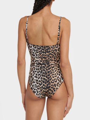 Plavky s potlačou s leopardím vzorom Ganni hnedá