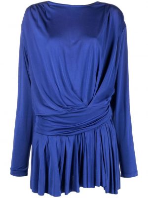 Hedvábné dlouhé šaty s dlouhými rukávy s lodičkovým výstřihem Isabel Marant - modrá