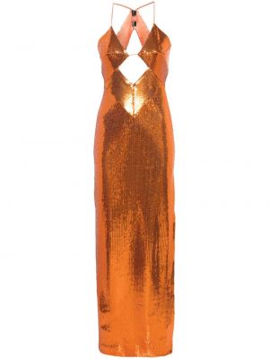 Dolga obleka s cekini Galvan London oranžna