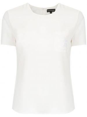 Camiseta con bordado con bolsillos Emporio Armani blanco