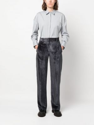 Aksamitne proste spodnie sztruksowe Brunello Cucinelli niebieskie