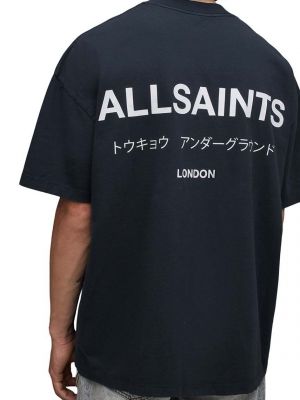Koszulka bawełniana z nadrukiem Allsaints niebieska
