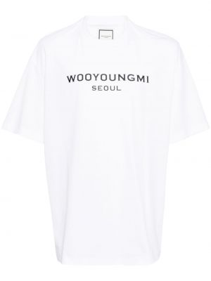 Bombažna majica s potiskom Wooyoungmi bela