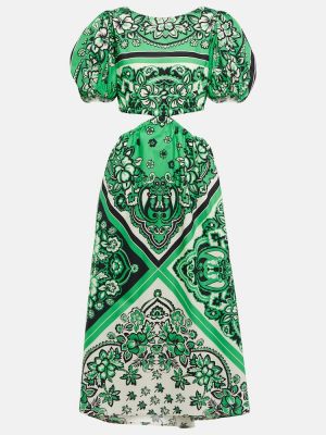 Pamučna midi haljina s printom Redvalentino zelena