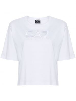 Βαμβακερή μπλούζα με κέντημα Ea7 Emporio Armani λευκό