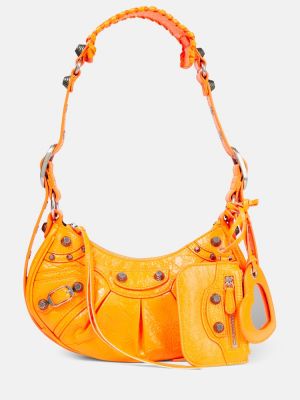 Kožená kožená kabelka Balenciaga oranžová