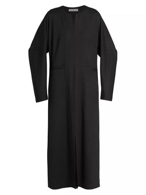 Шерстяное длинное платье с длинным рукавом Issey Miyake черное