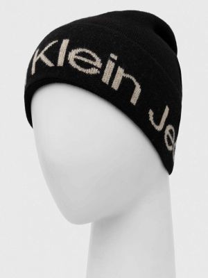 Czarna dzianinowa czapka wełniana Calvin Klein Jeans