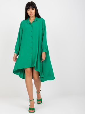 Asymetrické dlouhé šaty s dlhými rukávmi Fashionhunters zelená