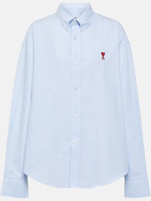 Oversize памучна риза Ami Paris синьо