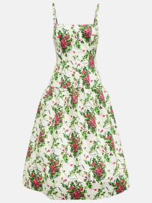 Bombažna midi obleka s cvetličnim vzorcem Carolina Herrera bela
