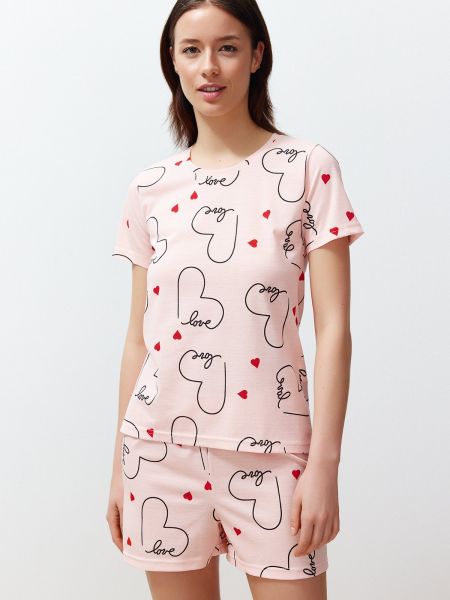 Πλεκτή βαμβακερή πιτζάμας με μοτίβο καρδιά Trendyol