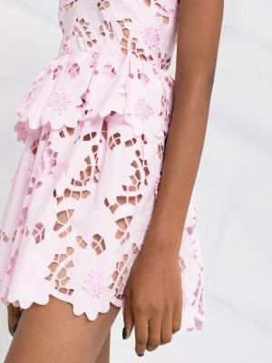 Krajkové květinové mini šaty s výšivkou Self-portrait růžové