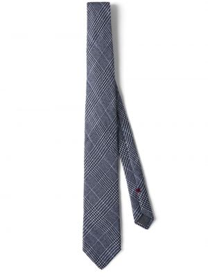 Jedwabny lniany krawat w kratkę Brunello Cucinelli niebieski