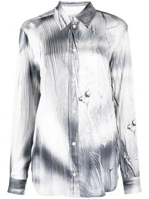 Jedwabna koszula w abstrakcyjne wzory Louisa Ballou srebrna