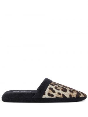 Domáce papuče s potlačou s leopardím vzorom Dolce & Gabbana čierna