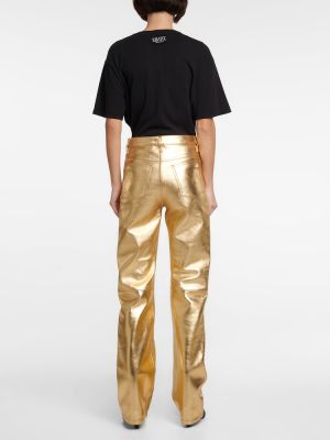 Kožené rovné nohavice s vysokým pásom Dodo Bar Or zlatá