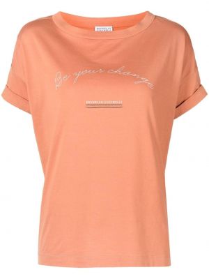Tričko s potiskem Brunello Cucinelli oranžové