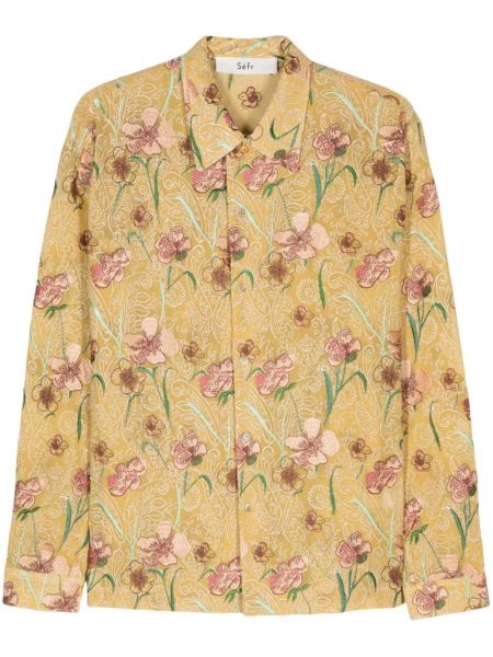Bluză lungă cu broderie cu model floral Séfr galben