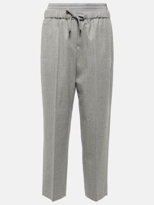 Pantalones rectos de lana de franela Brunello Cucinelli gris