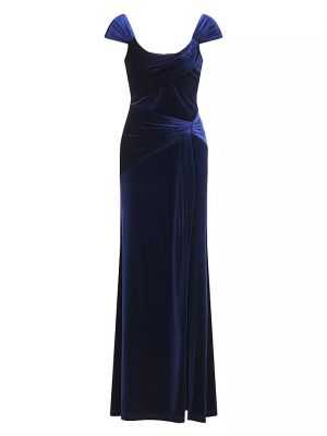 Бархатное платье с драпировкой Theia синее
