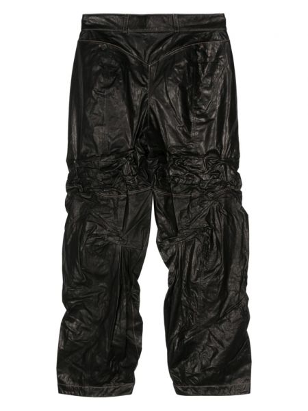 Kožené rovné kalhoty Ximon Lee černé