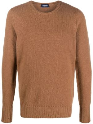 Vlnený sveter s okrúhlym výstrihom Drumohr hnedá