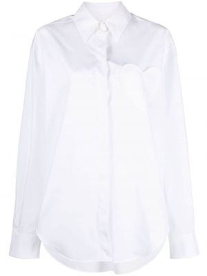Bavlnená rifľová košeľa so srdiečkami Moschino Jeans biela