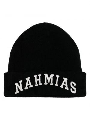 Kašmírová vlnená čiapka s výšivkou Nahmias čierna
