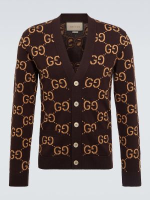 Cárdigan de lana de tejido jacquard Gucci marrón