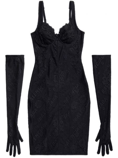 Koktel haljina s čipkom Balenciaga crna