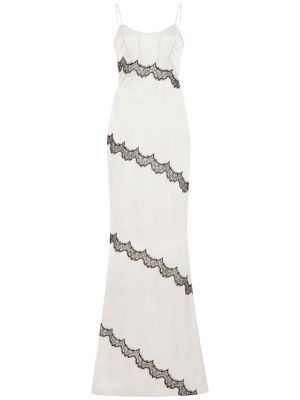 Krajkové hedvábné saténové večerní šaty Alessandra Rich bílé
