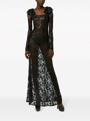 Krajkové večerní šaty s mašlí Nina Ricci černé