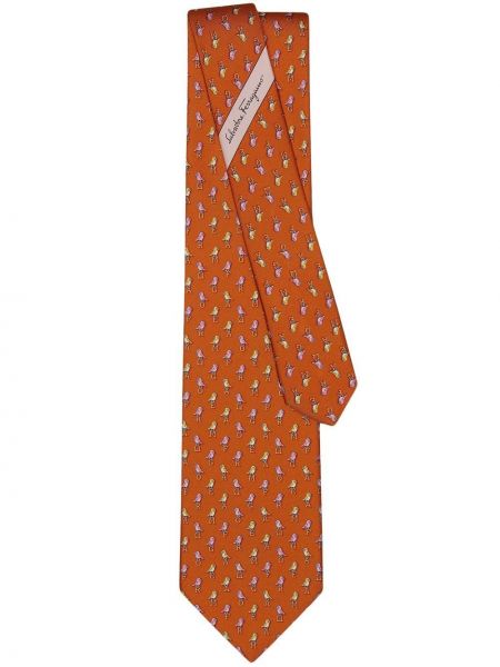 Копринена вратовръзка с принт Ferragamo оранжево
