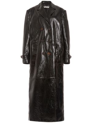 Lakuotas iš natūralios odos paltas oversize Alessandra Rich juoda