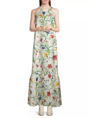 Льняное длинное платье в цветочек с принтом 120% Lino