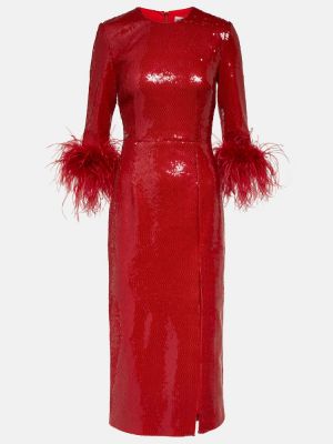 Robe mi-longue à paillettes à plumes Rebecca Vallance rouge