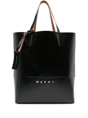 Leder shopper handtasche mit print Marni schwarz
