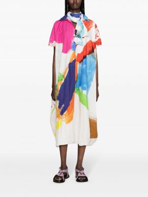 Dlouhé šaty s potiskem s abstraktním vzorem Daniela Gregis bílé