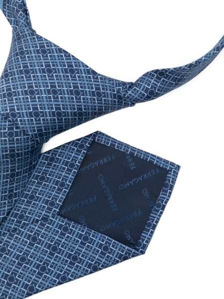 Rūtainas zīda kaklasaite ar apdruku Ferragamo zils
