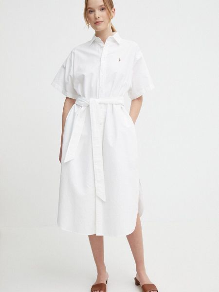 Бавовняна сукня міді Polo Ralph Lauren біла