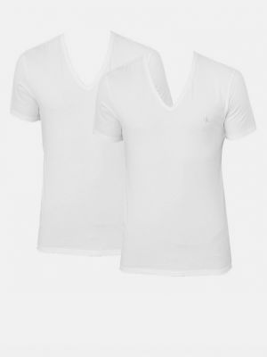 Tričko s výstřihem do v Calvin Klein Jeans bílé