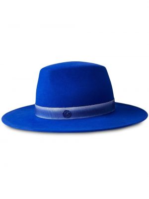Вълнена шапка с периферия от филц Maison Michel синьо